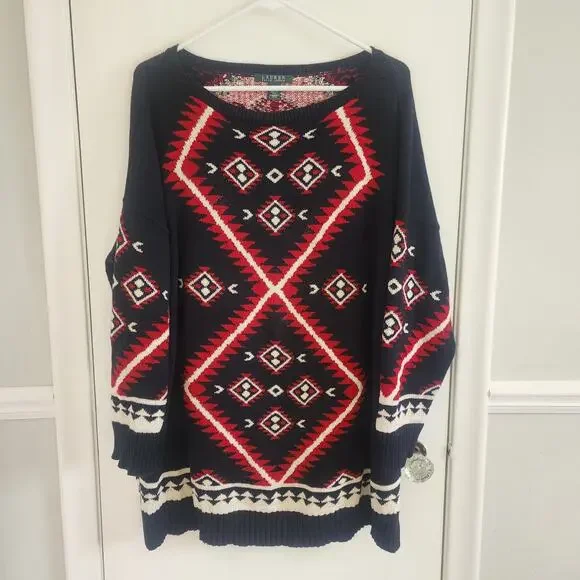 Lauren Ralph Lauren Size 2X Aztec Tunic Sweater Southwestern Western - Picture 1 of 6